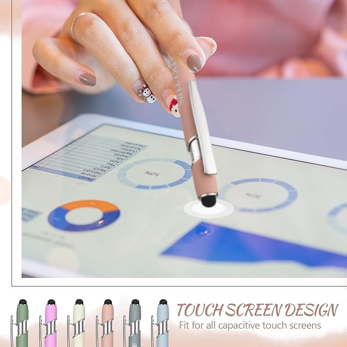 Zonon 12 Pieces Inspirational Pens Bulk Easter Basket Stuffers Motivational Quotes Ballpoint Pens with Stylus Tip Inspirational Gifts for School Office Teachers(Morandi,Motivational Style)