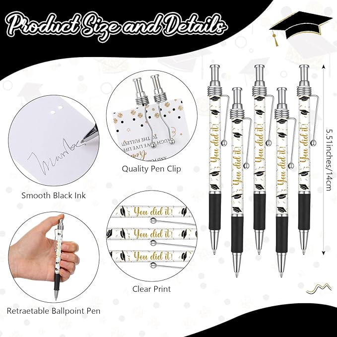 50 Pcs Graduation Ballpoint Pens Class of 2025 Pens Bulk Graduation Favors Pens and Bookmark Graduation Gift for Student School Grad Party Favor Senior High School Supplies