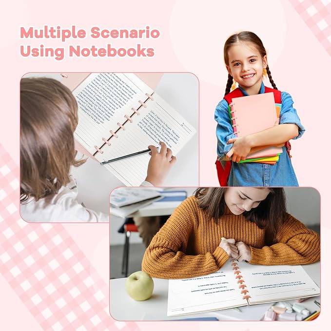 Discbound Notebook, 8-Disc Disbound Planner with Removable Pages, 180 Pages Spiral Notebook, Poly Cover Discbound Planner for Work, Travel, Note Taking(With Index Sticker),Pink,A5