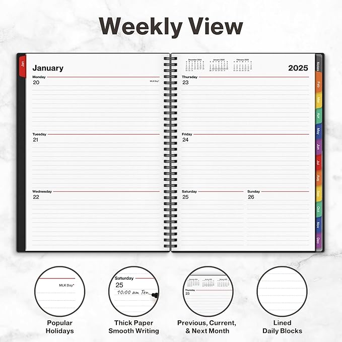 Dunwell 2025 Planner Weekly Monthly, 8.5x11 (Colorful), Jan 2025 to Dec 2025, Large Planner Book with MonthlyTabs, Daily Calendar Agenda Book 8.5 x 11