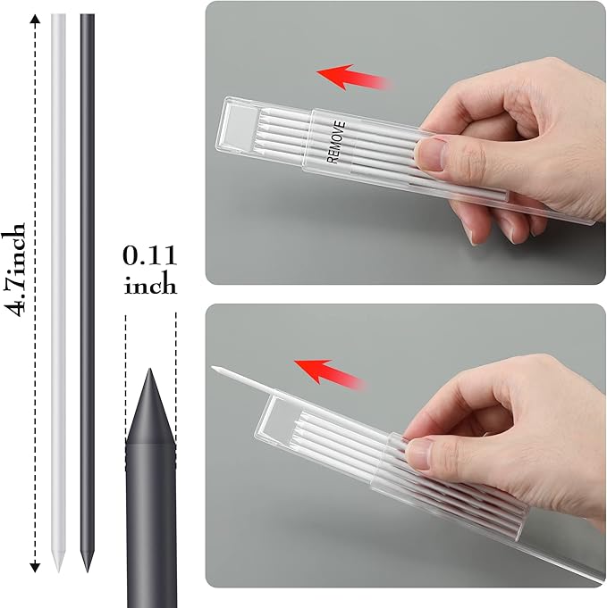 Hiboom 24 Pieces 2.8mm HB Refill for Carpenter Pencil, Study Long Lasting Pencil for Mechanical Pencil Woodworking Construction (Black, White)