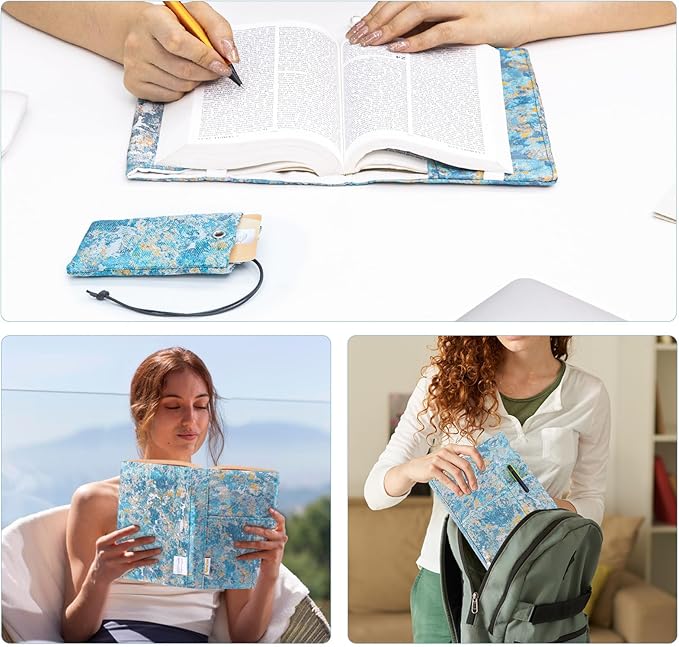 Book Covers with Cardholder - Fabric Dust Jackets for Books - Book Protector for Book Lovers - Book Covers for for Paperbacks,Hardcover,Bibles - Soft Cover Book Sleeve for AA Books