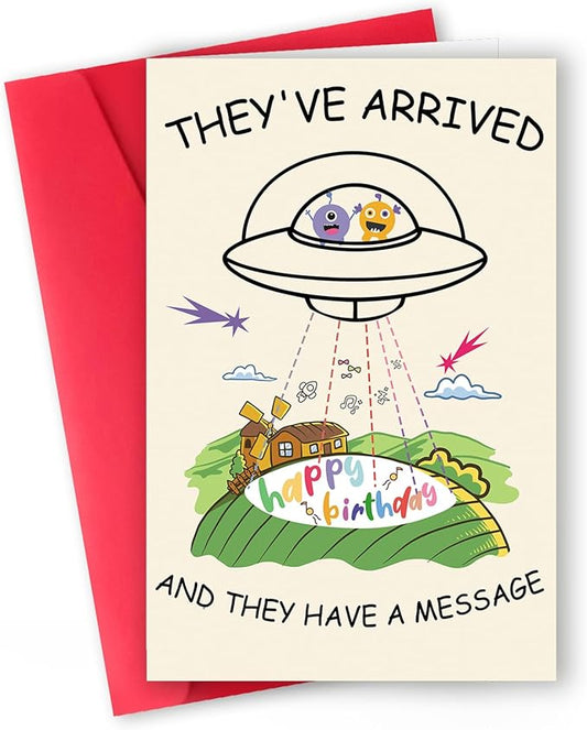 Cute Alien Themed Birthday Card Gift for Him, Her, Women Men, Husband, Wife, Boyfriend, Girlfriend, Son, Daughter – Fun Gift for Sci- Fi Lovers and Humor Enthusiasts