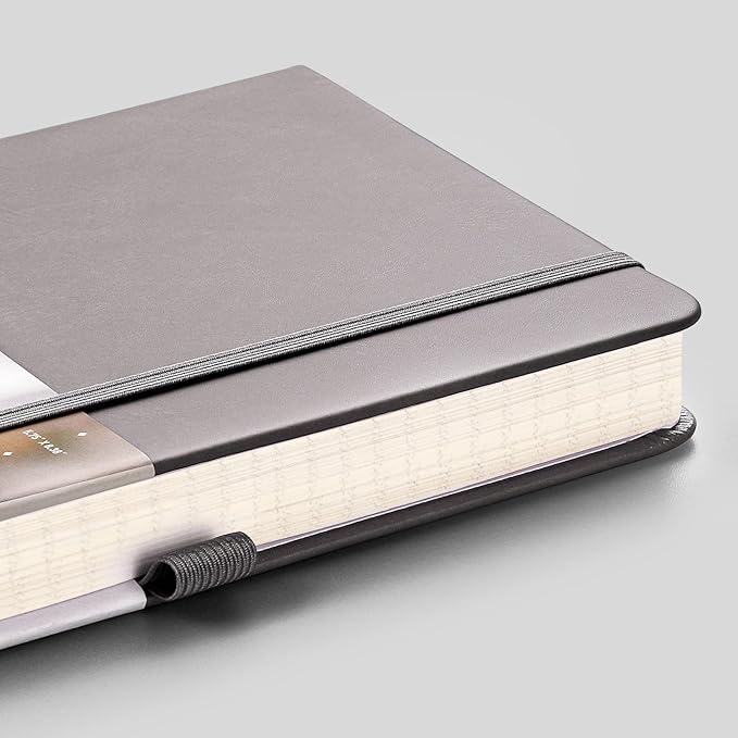 EMSHOI Graph Paper Notebook - 256 Pages A5 Graph Notebook/Journal, Hard Cover, 120gsm Thick Paper, Smooth PU Leather, Inner Pocket, 5.75" x 8.38"-Dark Grey