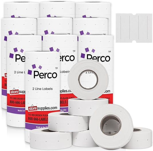 Perco 2 Line White Labels - 80 Rolls, 10 Sleeves, 80,000 Blank Price and Date Gun Labels for Perco 2 Line Price and Date Guns - Made in USA