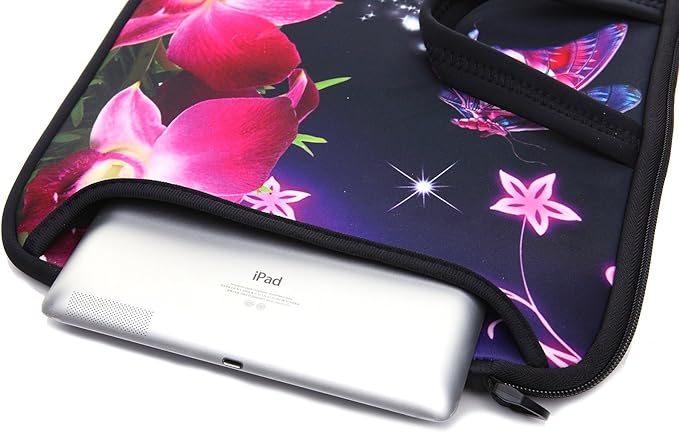 11-Inch to 12-Inch Neoprene Laptop Sleeve Case Bag with shoulder strap For 11", 11.6", 12" Ultrabook/Acer/Asus/Dell/HP/Toshiba/Lenovo/Chromebook (Pink flower)