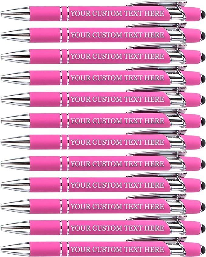 Up to 480 Pcs Personalized Pens in Bulk, Custom Metallic Printed Name Pens with Black Ink, Customized Pens Bulk with Stylus-Great Gift Ideas(Silver Barrel)