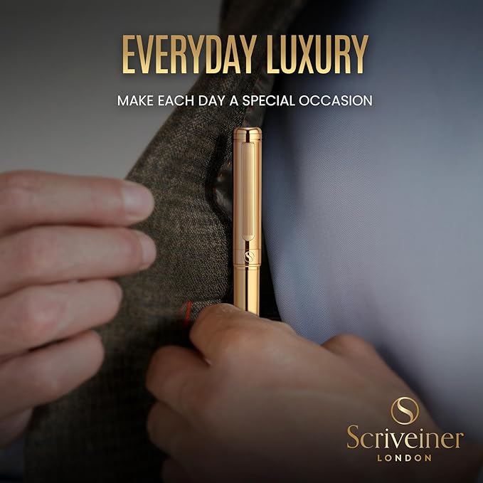 Scriveiner Personalized Gold Ballpoint Pen - Stunning Luxury Pen with 24K Gold Finish, Schmidt Ink Refill, Best Engraved Ball Point Gift Set for Men & Women, Custom Name Engraving