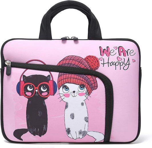 11.6 12 12.5 inch Laptop Sleeve Chromebook Case Ultrabook Case Notebook Sleeve Tablet Case Neoprene Handle Sleeve for Men Women, Two Pockets Fit Apple MacBook Air Samsung Acer HP DELL (Cute Cats)