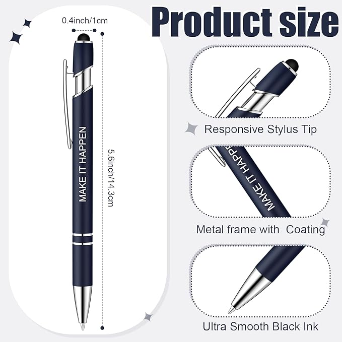 Zonon 12 Pieces Inspirational Pens Bulk Easter Basket Stuffers Motivational Quotes Ballpoint Pens with Stylus Tip Inspirational Gifts for School Office Teachers(Navy,Motivational Style)