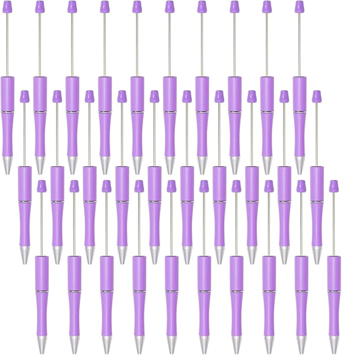 jiebor 30Pcs Purple Beadable Pens Plastic Bead Pen Black Ink Ballpoint Pens Diy Pens Cute Cool Pens for Students Teacher Bridal Graduation Gift Office School Supplies