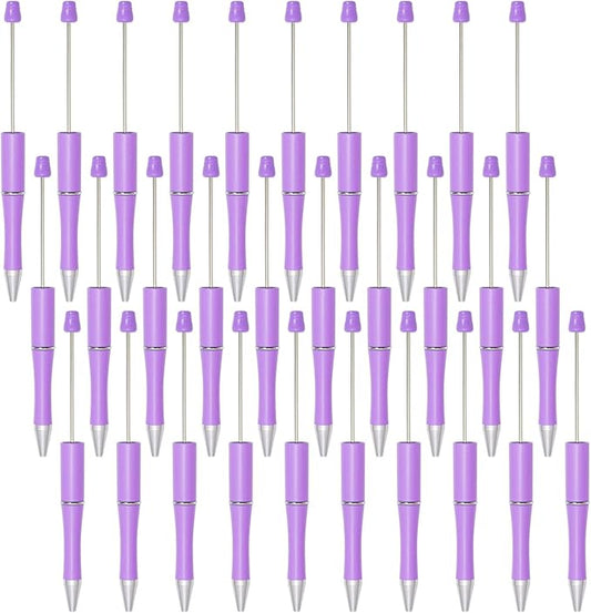 jiebor 30Pcs Purple Beadable Pens Plastic Bead Pen Black Ink Ballpoint Pens Diy Pens Cute Cool Pens for Students Teacher Bridal Graduation Gift Office School Supplies