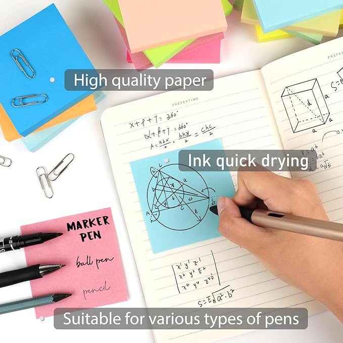 Sticky Notes,30 Pads,3x3 Inches, Colorful Self-Stick Notes Pads, Office Supplies,Perfect for Office, Study, and Daily Life Organization,100 Sheets/pad