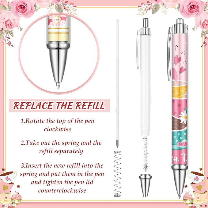 24 Pcs Tea Party Gift Pens Bulk Floral Tea Party Favors Pink Themed Party Decorations Tea Ballpoint Pen for Tea Party Birthday Party Supplies
