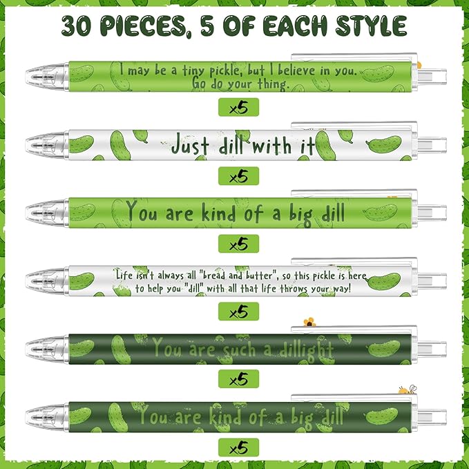 Jetec 30 Pcs Pickle Pens Gifts Inspirational Cute Ballpoint Pens Bulk Motivational Employee Appreciation Gifts Black Ink for Pickle Lovers Coworkers Thank You Coworkers