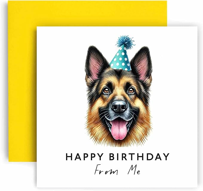 Huxters Birthday Card from the Dog – German Shepherd - Happy Birthday to Dog Mum and Dog Dad – Birthday Card from the Dog to Friends Family First Birthday (German Shepherd)