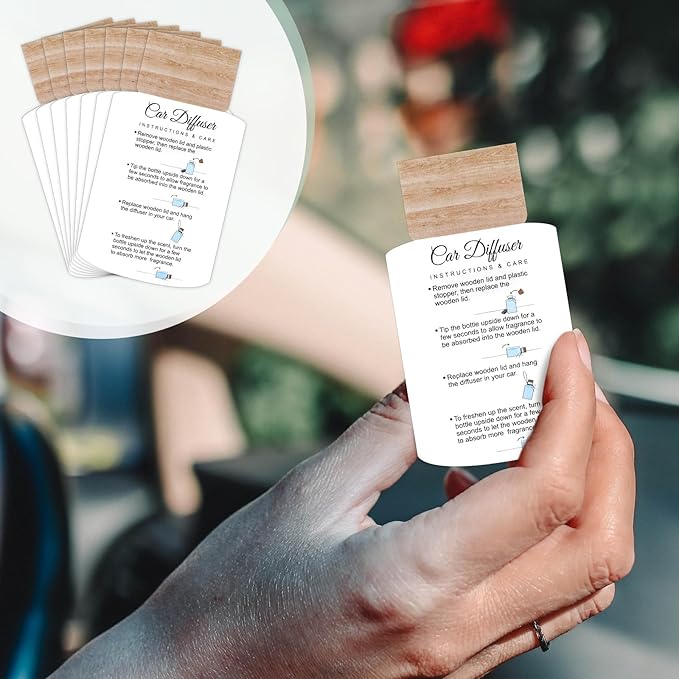 200 Pcs Hanging Car Diffuser Instruction Cards for Car Oil Diffuser Bottles,2 x 3.54 Inch (White and Pink,Novel Style)