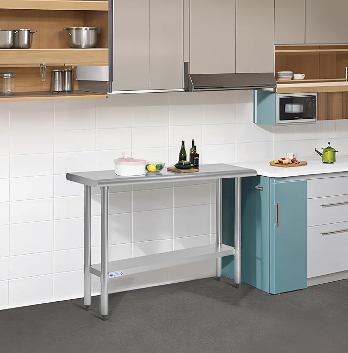 Hally Stainless Steel Table for Prep & Work 14 x 24 Inches, NSF Commercial Heavy Duty Table with Undershelf and Galvanized Legs for Restaurant, Home and Hotel