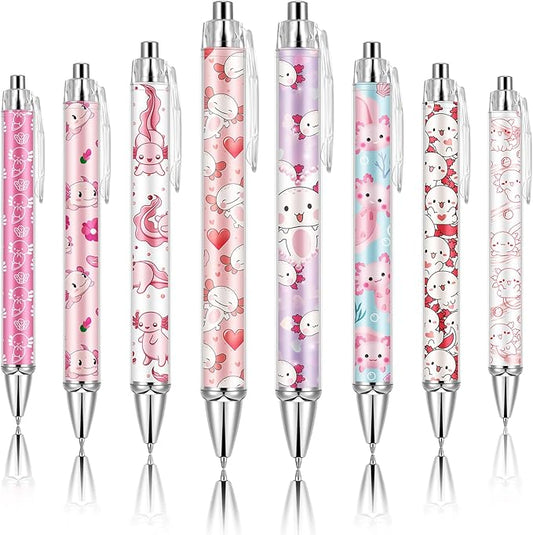 Ireer 8 Pcs Ballpoint Pens for Women 1.00 mm Cute Black Ink Fancy Pens Fine Point Smooth Writing for Journaling Aesthetic Office Supplies(Axolotl)