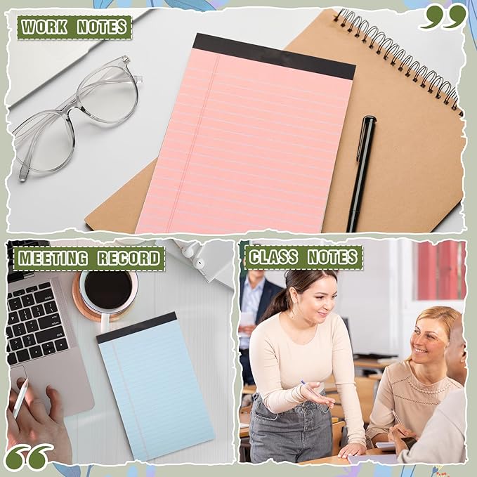 Lincia 12 Pcs 5" x 8" Colored Note Pads Mini Legal Pads Ruled 50 Sheets Per Micro Writing Pads Perforated and Lined for College Office Supplies (Retro Colors)