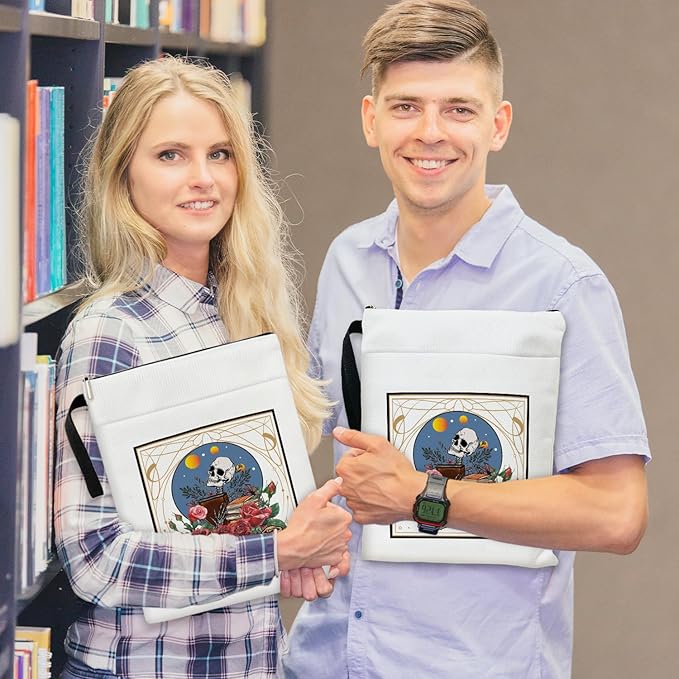 Gothic Skeleton Book Sleeve, Book Lovers Gifts Book Pouch Book Sleeve with Zipper and Front Pocket Reader Gifts Birthday Gifts for Adult Teen Teacher -03