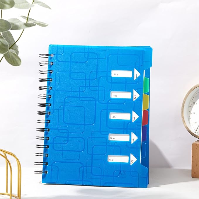 CAGIE Spiral Notebook 5x7 Small Notebooks College Ruled 5 Subject Notebook with Dividers A5 for Work Office School Supplies Journal, 240 Pages/ 120 Sheets, Blue