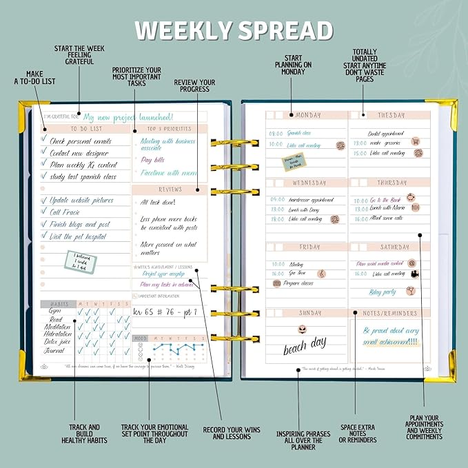 Bossy Girl Journey Goal Planner Undated Weekly Monthly Productivity Journal With Habit And Budget tracker A5 Size 8.5 X 5.8 Binder 6 ring Refillable To Beat Procrastination, Stay More Focused