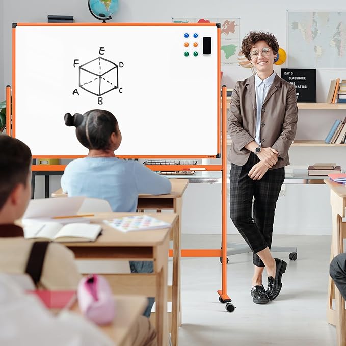 Whiteboard on Wheels, 48x32 Inches Mobile Whiteboard, Rolling Dry Erase Board with Stand, Magnetic Standing White Board for Office, School, Home, Large Double Sided White Board with Paper Pad