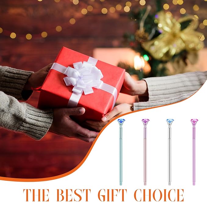 Gersoniel 24 Pieces Big Crystal Diamond Pens Bling Ballpoint Pen Black Ink Rhinestones Pen for School Office Supplies Christmas Wedding Birthday Present, 4 Colors (Scepter Style)