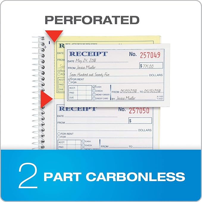 Adams Write 'N Stick Message Pad, 2-Part, Carbonless, Blue, 5-1/4" x 11", 200 Sets per Book (SC1153WS) &Mo ney and Rent Receipt Book, 2-Part Carbonless, 5-1/4" x 11", Spiral Bound