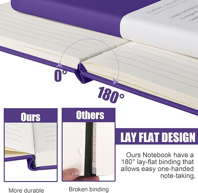 Lined Journal Notebook, 10Pack(Purple), 160 Pages, Medium 5.7 inches x 8 inches - 100 gsm Thick Paper, Hardcover