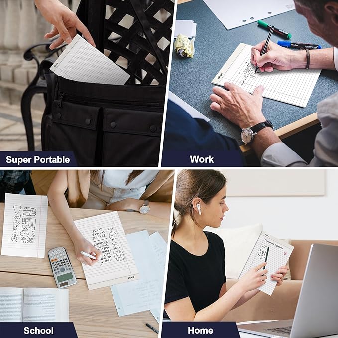 ViVin 5 x 8 Inch Note Pads, 12 Pack, Narrow Ruled, 50 Sheets Per Writing Pad, Perforated, Legal Pads Ideal for Home, Office, Business, 600 Sheets (12 Pack of 50),White Paper