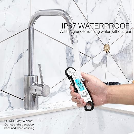 TP-01 Waterproof Digital Instant Read Meat Thermometer with 4.6 Folding Probe Backlight Calibration Function for Cooking Food Candy, BBQ Grill, Liquids,Beef(White)