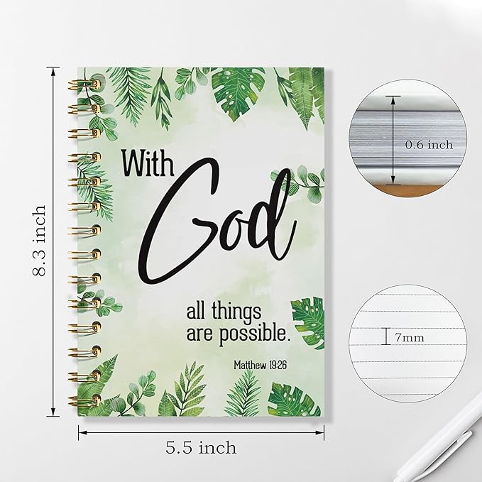 Inspirational Christian Notebook - With God All Things Are Possible Journal, Bible Verse Spiral Notebook, Christian Decor, Inspirational Christian Gifts, Gifts for Employees, 5.5x8.3 Inches