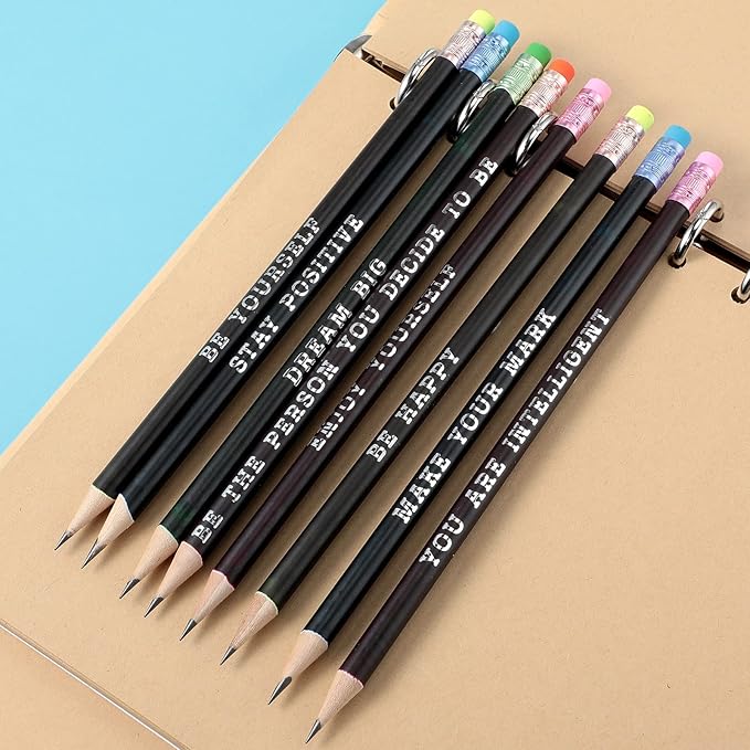 Epakh 100 Pcs Inspirational Pencils Color Changing Pencils Bulk with Eraser HB Wooden Pens Gift for Kids Students Classroom Christmas Party(Black,Classic Style)