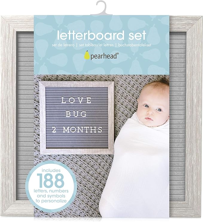 Pearhead 10" x 10" Letterboard, Rustic Nursery, Message Board, Milestone or Baby Announcement Sign, Light Gray