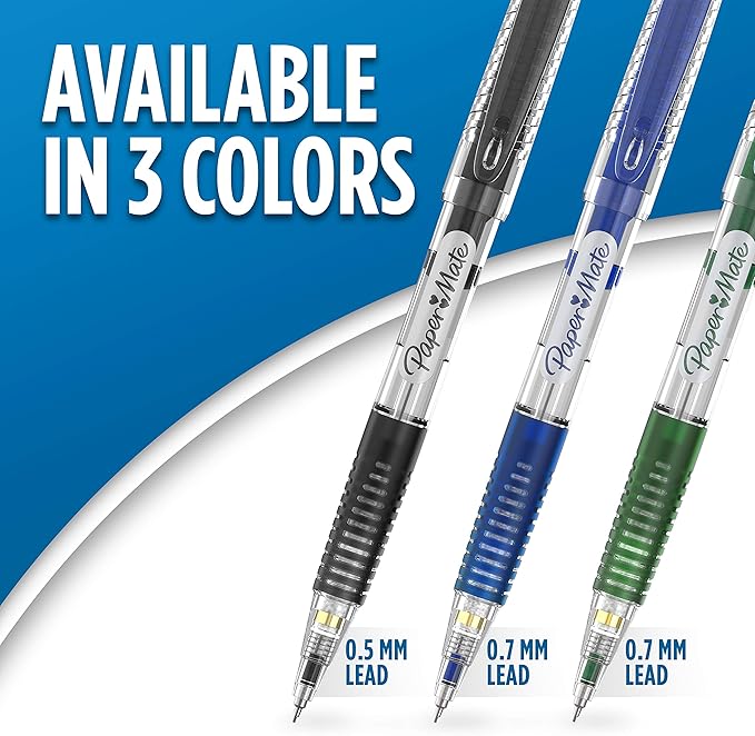 Paper Mate Clearpoint Mechanical Pencils 0.5mm, Break Resistant HB #2 Lead, School Supplies, Art Supplies, Drawing Supplies, Sketching Pencils, 2 Pencils, Black, 1 Lead Refill Set, 2 Erasers