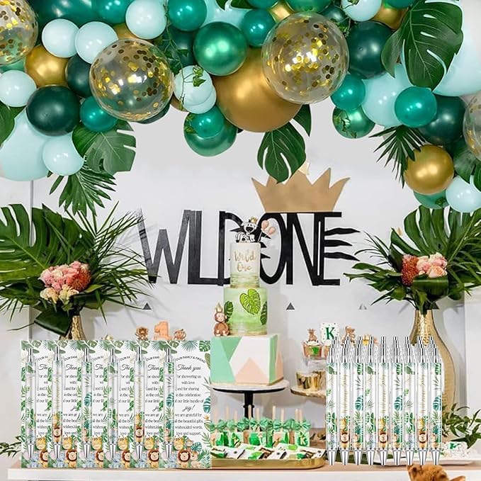 50 Sets Pen Baby Shower Favors Gifts for Guests Includes 50 Rolling Paper Ballpoint Pens and 50 Greeting Thank You Bookmarks Baby Shower Party Favors (Safari)