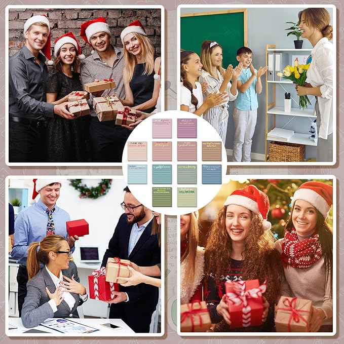 Yinder 24 Pcs Employee Appreciation Sticky Notes Thank You Gifts Bulk Note Pads with Sayings Teacher Gift Mini Pocket Inspirational Notepads for Coworker Office Supply 3 x 3''(Morandi,Thanks)