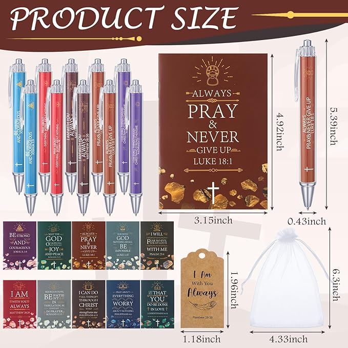 200 Pcs Bible Verse Sets Church Christian Gift Include 50 Scripture Notebooks 50 Bible Bamboo Pens 50 Thanks Tags 50 Organza Bags for Women Man Christian Party Gifts(Multicolor,Classic)