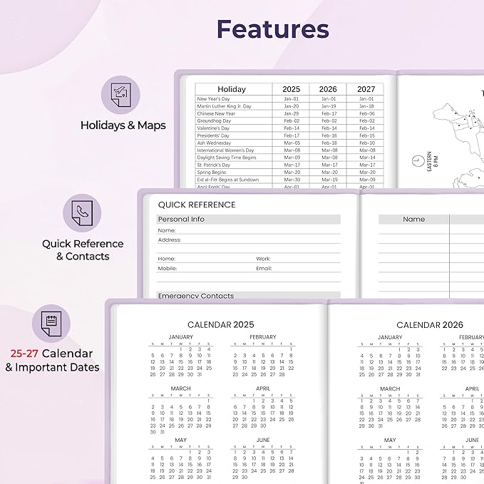 SUNEE 2025 Pocket Weekly Planner for Purse 3.5" x 6" - 12 Month (January 2025 - December 2025), Pocket Size Planner, Hardcover, Notes, Pocket, 100 GSM Paper, Purple