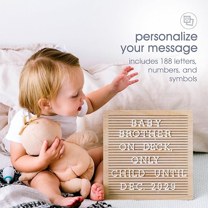 Pearhead Wooden Letterboard Set - Ideal Photo Sharing Prop for Baby Announcements, Milestone Keepsake, Custom Message Board and Shower Gift - Includes 188 Letters, Numbers, and Symbols - Natural Wood