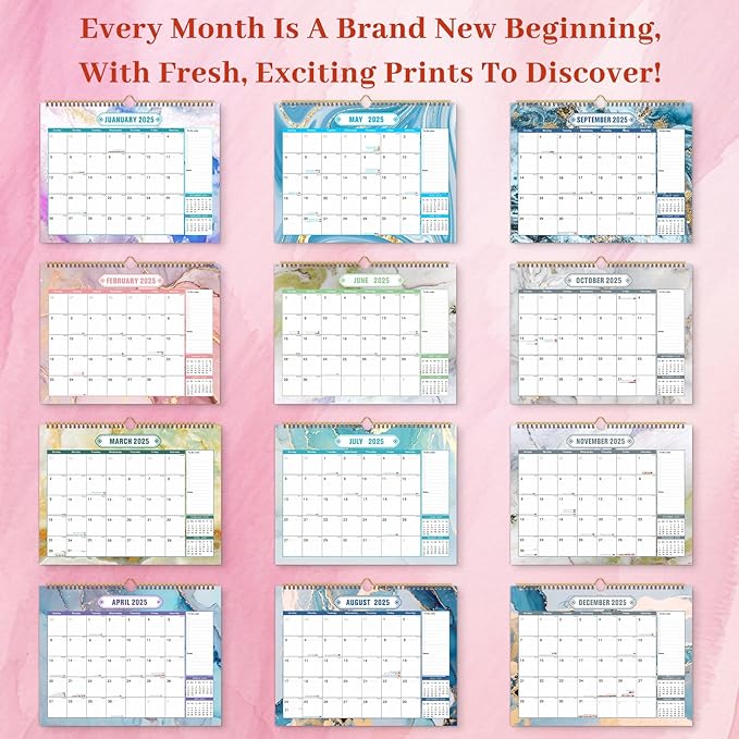 2025 Wall Calendar 15"x12" Large Hanging Calendar Planner 2025-2026 Yearly 18 Monthly January 2025 - June 2026 Thick Paper Spiral Bind Big Desk Calendar Organizing Home Office School Colorful