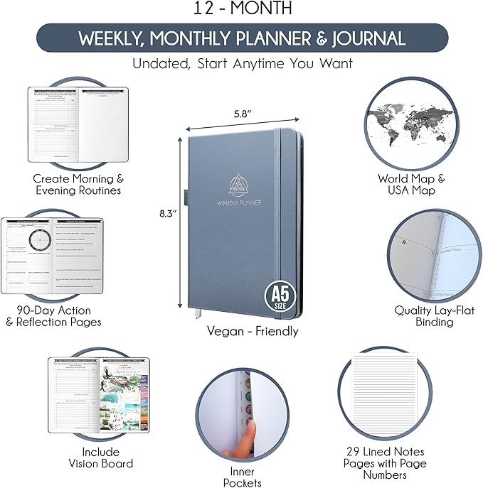 Harmony Goal Planner - A 12 Month Journey to Bring Harmony in Your Life, Increase Productivity, Passion, Success & Happiness - Life Planner, Habit-Tracker, Gratitude Journal & Organizer