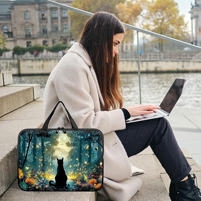 Laptop Sleeve Case Bag 15 inch, Glowworm Cat Slim Carrying Case Durable Handbag Travel Laptop Bag for 15 inch MacBook Air M3/M2/15 Pro/Surface Laptop 7/6/5/4/3/ Dell XPS 15 Plus