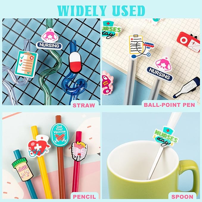 WDAHDHP Nurse Pencil Clips for Kids, 50Pcs Different Pencil Clips Topper, Cute Pencil Charms for Nursing School Students Medical Decor Nurse Week Nurse Day