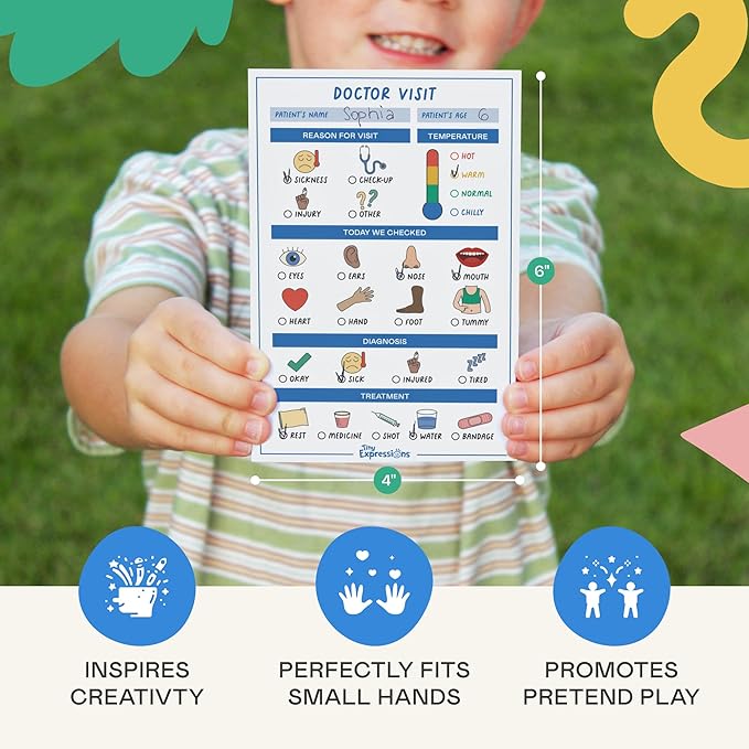 Tiny Expressions Playtime Notepads - 2-Pack Kids Pretend Play Notepads - 40 Pages Order-Taking Restaurant & 40 Pages Doctor Visit Notepad - Waiter and Doctor Imaginative Role Play