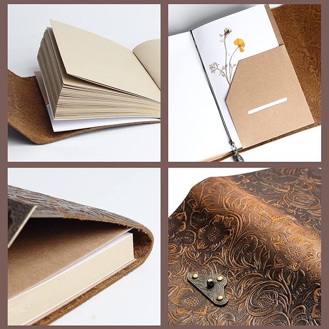 Leather Journal for Women & Men - Leather Bound Journal, Men’s Leather Notebook Journal, Lined Travel Journal for Writing, Poetry & Dream Journal Leather, Leather Journals, Thick Book 8x5.5 inch