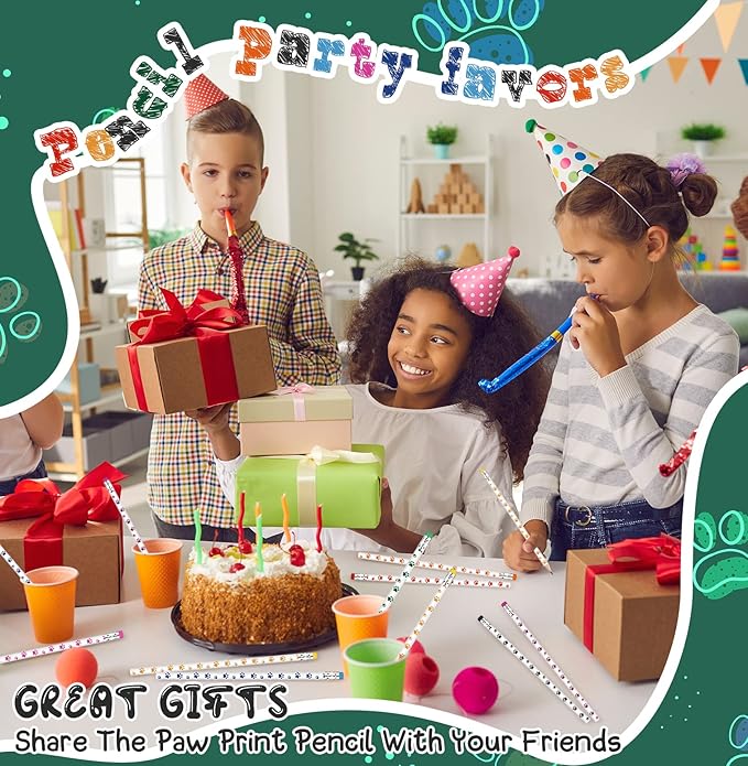 48 Pcs Paw Print Pencil 8 Color Pencils Party Favors for Kids Wooden Writing Novelty with Erasers Dog Party Favors Fun School Supplies and Reward Prizes