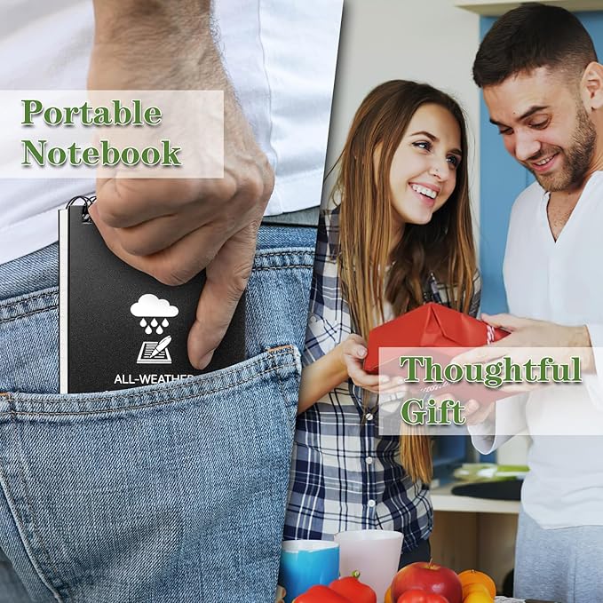 Waterproof Notebook, 4 Pack Top-Spiral Pocket Notepad, 3" x 5" Weatherproof NotePad, All Weather Police Pocket Notebook Little Memo Steno Note Pads for Outdoor Office School Recording, Black